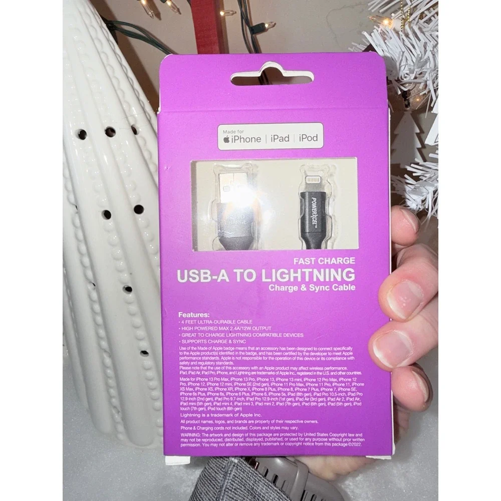 PowerXcel USB A to Lightning Fast Charge Cable 4ft Extra Durable 12W iPhone iPad